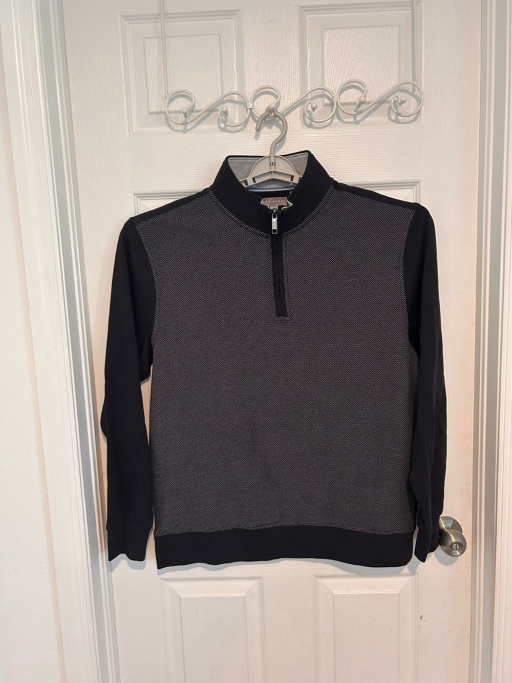 Ted Baker Half-Zip Sweater - Black & Charcoal Textured Front. Size L
